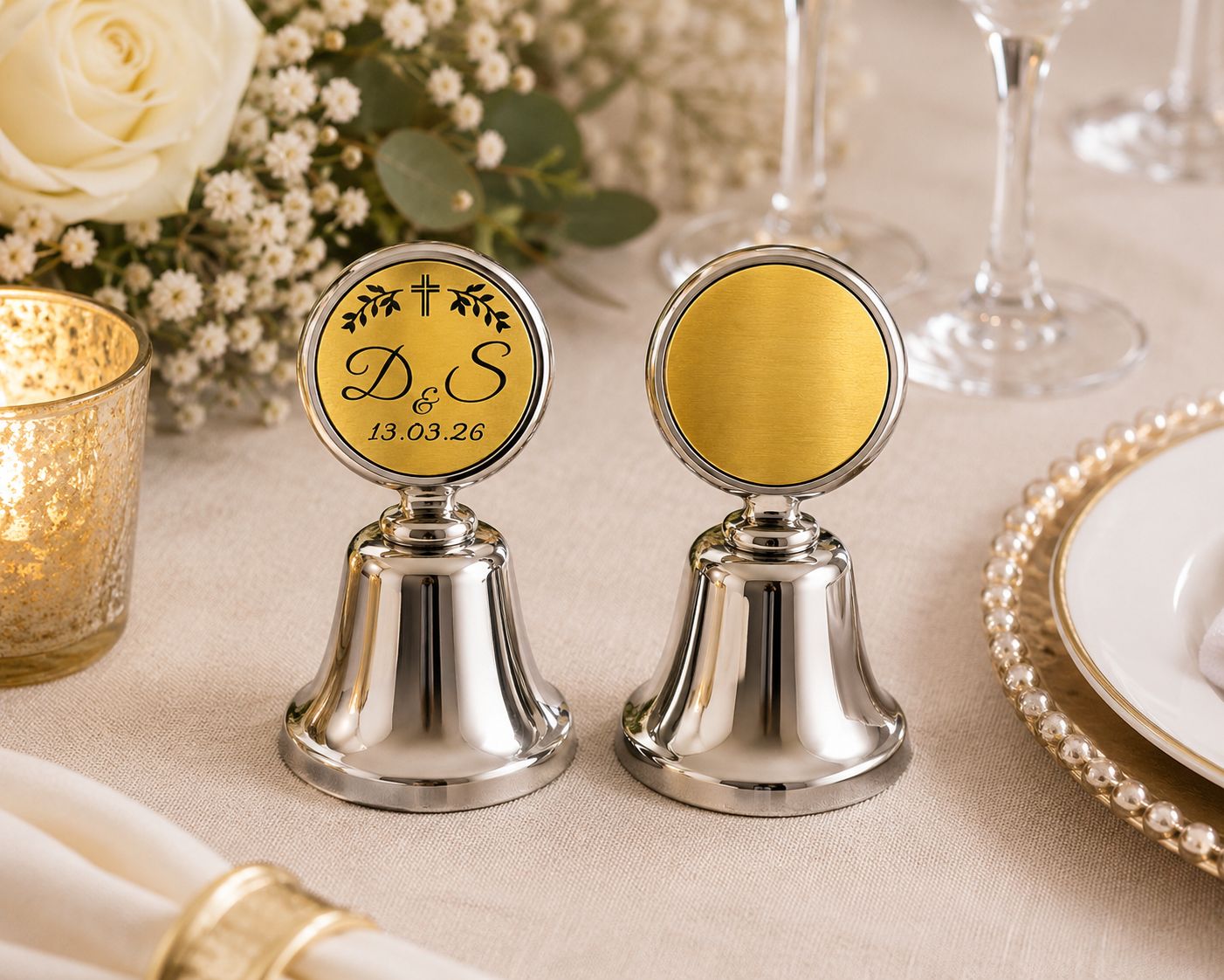 Campanas Personalizadas – Acabado Metálico Premium - 50 Piezas