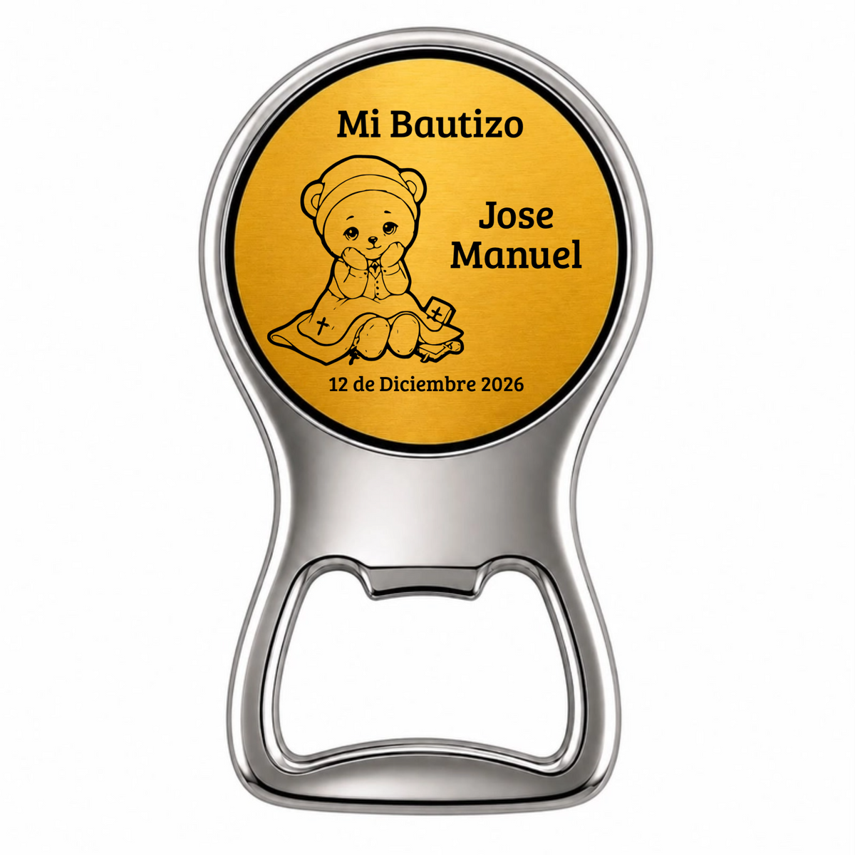 Recuerdo para bautizo. Con Nombres y fecha. Diseño Osito. Paquete 10 piezas