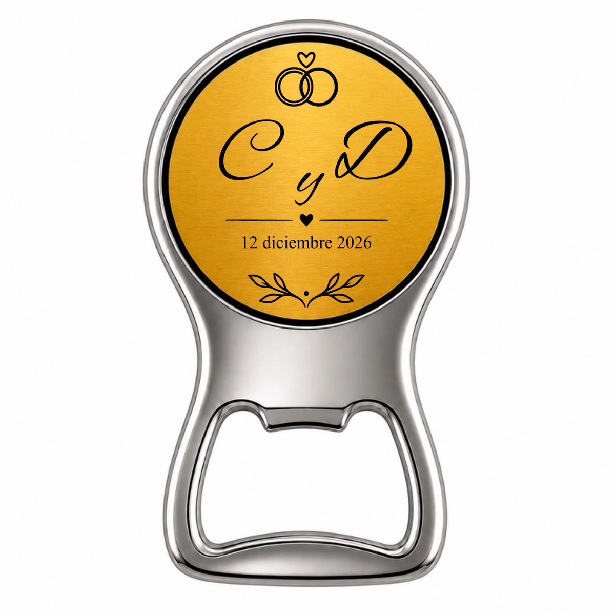 Recuerdo personalizado emblema nupcial con Iniciales y fecha. Paquete 10 piezas.