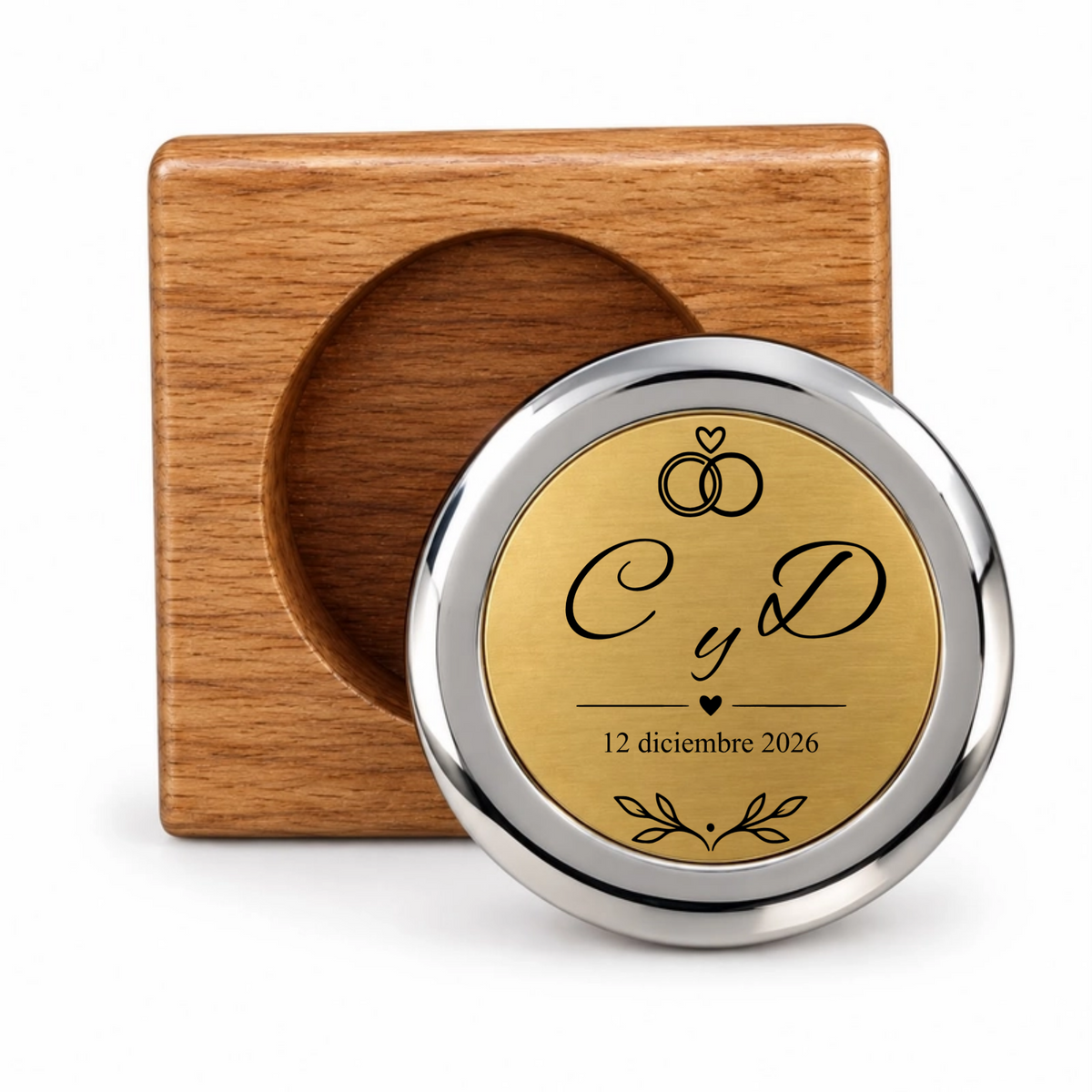 Recuerdo personalizado emblema nupcial con Iniciales y fecha. Paquete 10 piezas.