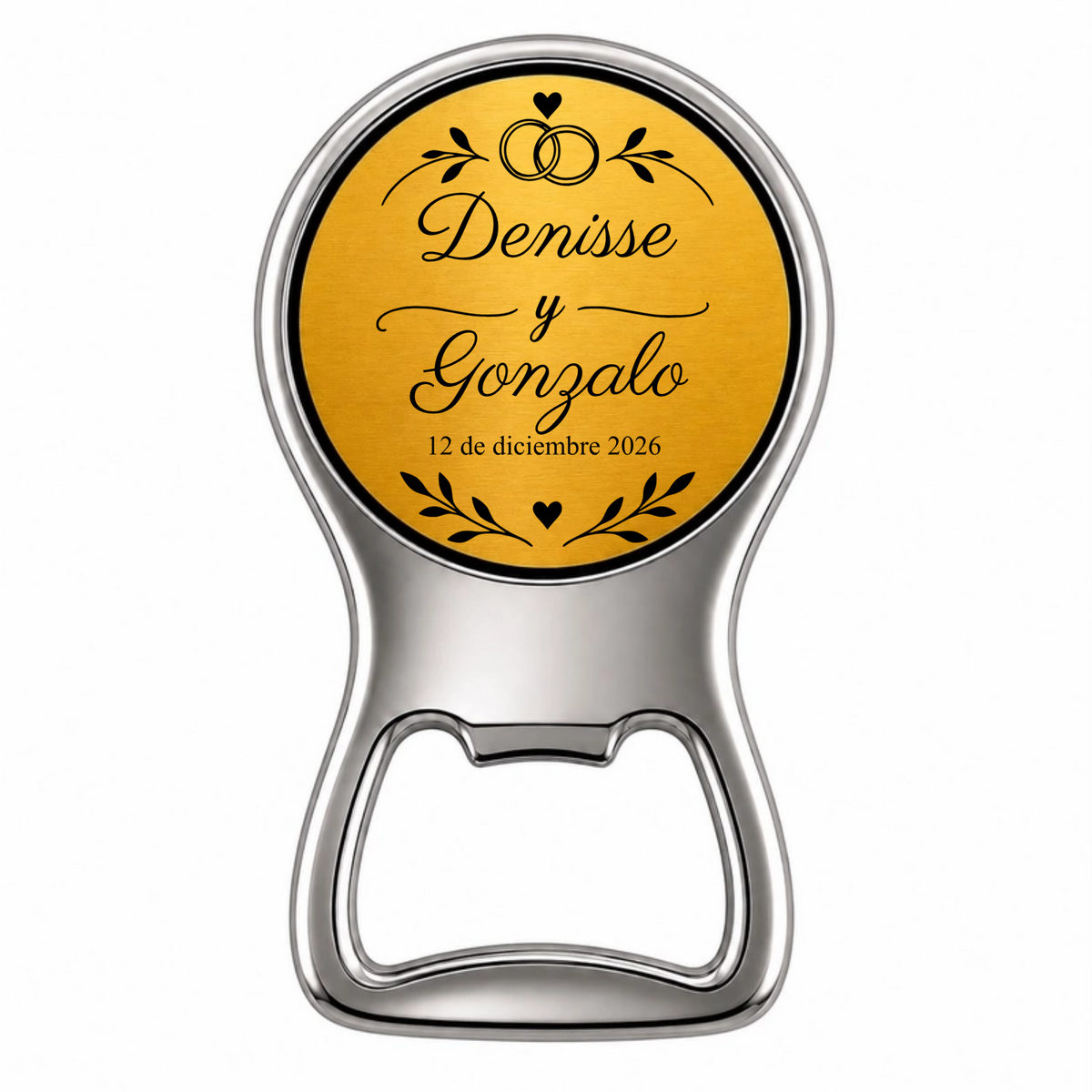 Recuerdo Personalizado para boda. Emblema nupcial con nombres y fecha. Paquete 10 piezas