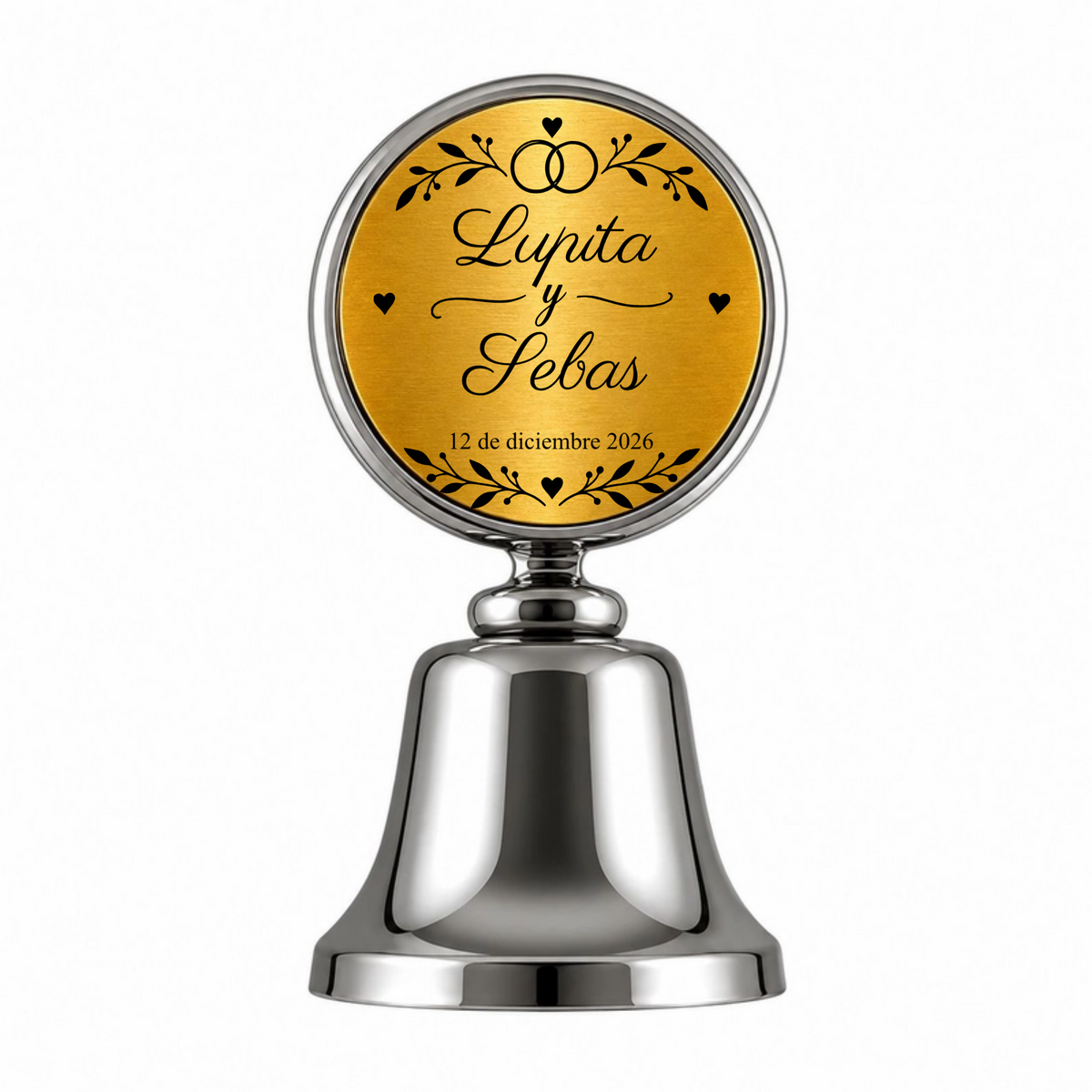 Recuerdo personalizado para boda. Emblema Nupcial con nombres y fecha. Paquete 10 piezas