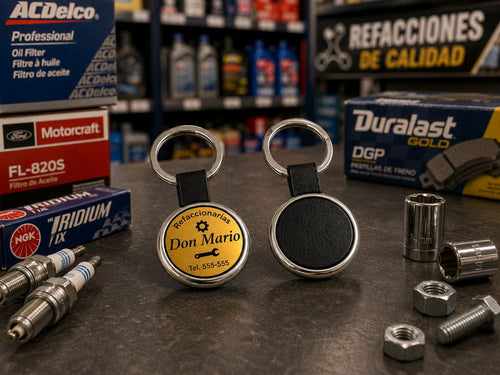Llavero Personalizado Con Piel – Acabado Metálico Premium - Paquete 50 Piezas