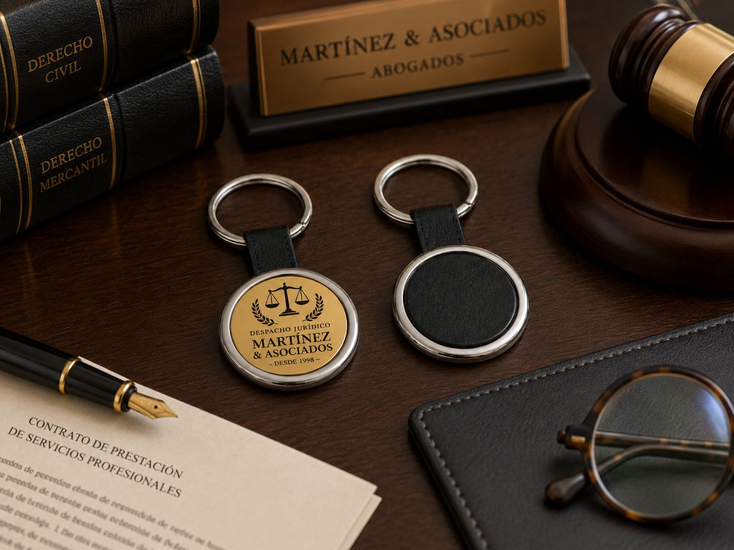 Llavero Personalizado Con Piel – Acabado Metálico Premium - Paquete 50 Piezas
