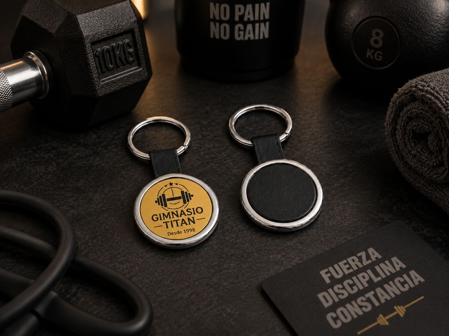 Llavero Personalizado Con Piel – Acabado Metálico Premium - Paquete 50 Piezas