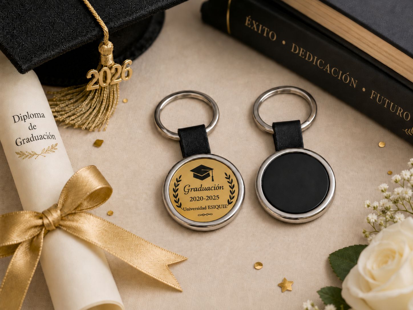 Llavero Personalizado Con Piel – Acabado Metálico Premium - Paquete 50 Piezas